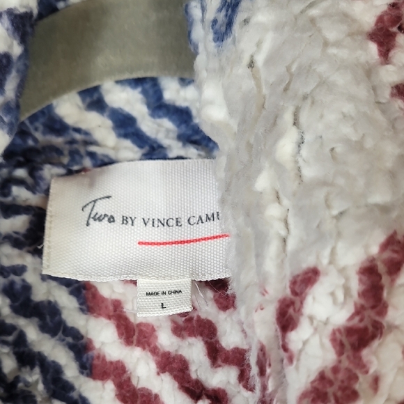 Vince Camuto Plaid Fleece Jacket Size L Shacket Open Front Cozy Red Blue Pockets - Picture 6 of 14